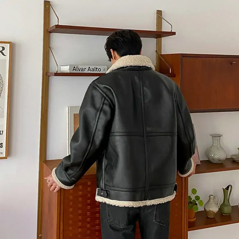 Men's Fur Leather Jacket Patchwork