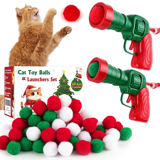 Cat Pom-Pom Play Set — 60 Balls & 2 Launchers