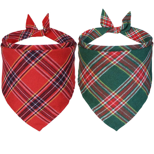 Christmas Plaid Dog Bandanas — 2 Pack
