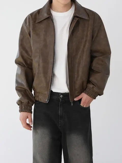 Korean Leather Zip Jacket